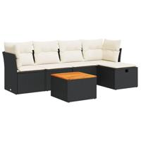 6-delige Loungeset met kussens poly rattan zwart - thumbnail