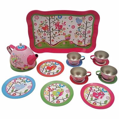 Tinnen theeservies - Vogeltjes Tinnen theeservies - Vogeltjes