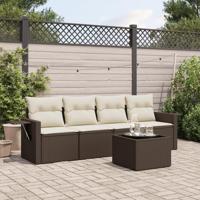 5-delige Loungeset met kussens poly rattan bruin - thumbnail