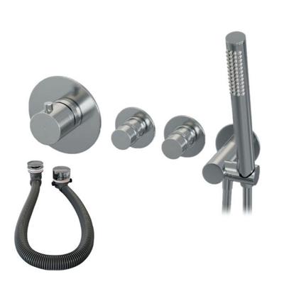 Chrome Edition thermostatische inbouw badkraan SET 01 met badvulcombinatie, handdouche en doucheslang - chroom
