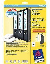 Rugetiket avery smal 38x192mm zelfklevend wit