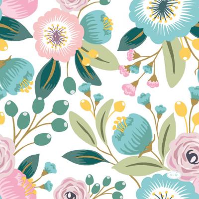 Duni servetten blossoms 3-laags 33x33cm papier blauw 20 stuks