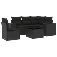 6-delige Loungeset met kussens poly rattan zwart - thumbnail