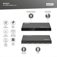 Digitus DS-55337 1 + 4 poorten HDMI-splitter LED-weergave, Met status-LEDs, Met metalen behuizing, Individueel schakelbaar, Ultra HD-geschikt 3840 x 2160 Pixel - thumbnail