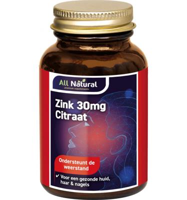 All Natural Zink Citraat 30mg Tabletten