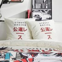 Completo letto - TODAY - JAVA - 2 persone - 240x220 cm - Cotone - Stampa Street racing - Bianco - thumbnail