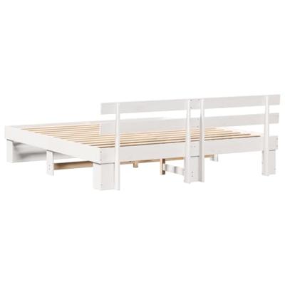 Bedframe met hoofdeinde Wit 200 x 200 cm Massief grenenhout