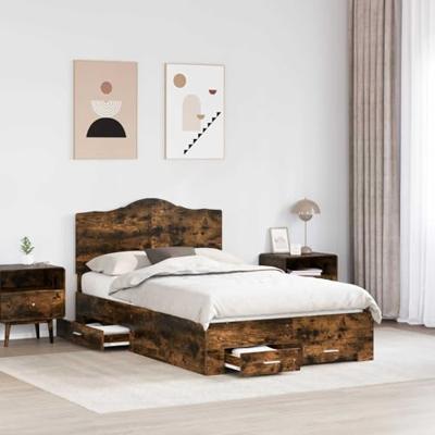 Bedframe met hoofdeinde Gerookt eiken 135 x 190 cm Bewerkt hout