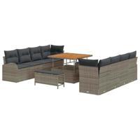 Tuinbankenset met kussen 11 pcs Grijs poly rattan - thumbnail