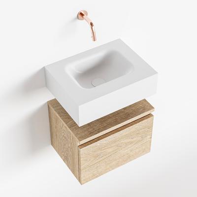 MONDIAZ ANDOR 40cm toiletmeubel washed oak. LEX 40cm wastafel talc midden geen kraangat