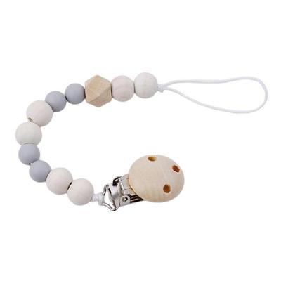 3 PC'S baby fopspeen clip ketting houten houder fopspeen fopspeen clips leiband riem tepel houder voor babyvoeding (grijs)