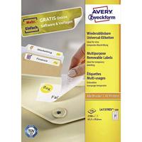 Avery-Zweckform L4737REV-100 Universele etiketten 63.5 x 29.6 mm Papier Wit 2700 stuk(s) Weer verwijderbaar Inkjet, Laser (zwart/wit), Laser (kleur), Kopiëren - thumbnail