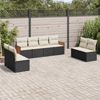8-delige Loungeset met kussens poly rattan zwart - thumbnail