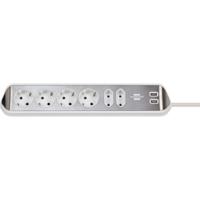 Estilo hoekaansluitdoosstrook met USB laadfunctie 6-weg 4x beschermende contactdozen & 2x Euro zilver/wit - thumbnail