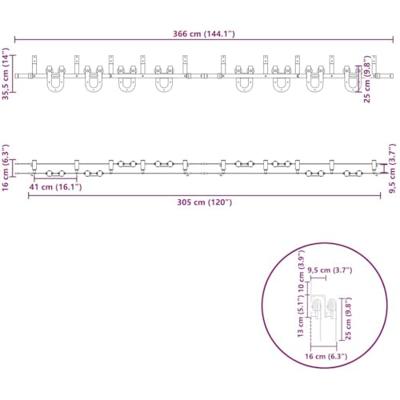 Doos met onderdelen voor schuifdeur 366 cm staal zwart