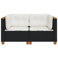 Tuinhoekbanken met kussens 2 st poly rattan zwart - thumbnail