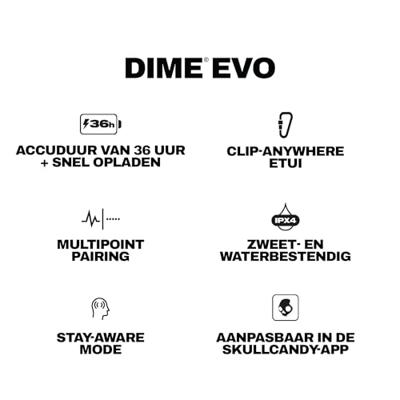 Skullcandy Dime Evo TWS InEar Bone In Ear oordopjes Wit Skullcandy Dime Evo TWS InEar Bone In Ear oordopjes Wit