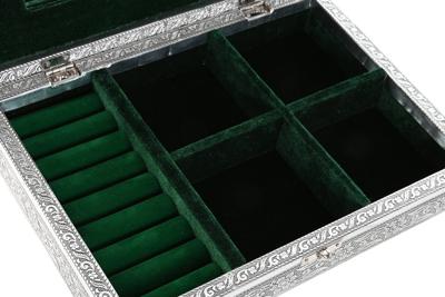 Doos-Juwelenkistje Home ESPRIT Groen Zilverkleurig Hout Aluminium 27,5 x 20 x 5,4 cm
