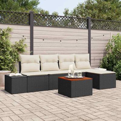 Tuinbankenset met kussen 6 pcs Zwart poly rattan