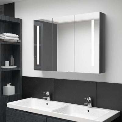Badkamerkast met spiegel en LED 89x14x62 cm glanzend grijs