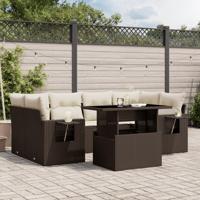 7-delige Loungeset met kussens poly rattan bruin - thumbnail