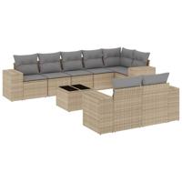 9-delige Loungeset met kussens poly rattan beige - thumbnail
