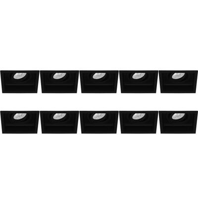 Spot Armatuur 10 Pack - Pragmi Domy Pro - GU10 Inbouwspot - Vierkant - Zwart - Aluminium - Verdiept - Kantelbaar - 105mm