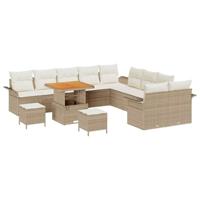 Tuinbankenset met kussen 13 pcs Beige poly rattan - thumbnail