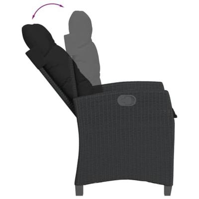 Tuinstoelen 2 st verstelbaar met kussens poly rattan zwart - thumbnail