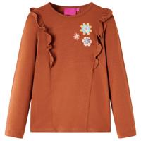 Kindershirt met lange mouwen bloemenprint 128 cognackleurig - thumbnail