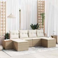 6-delige Tuinbankenset met kussens poly rattan acacia beige - thumbnail