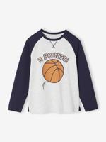 T-shirt met contrasterende lange mouwen voor jongens gemêleerd wit - thumbnail