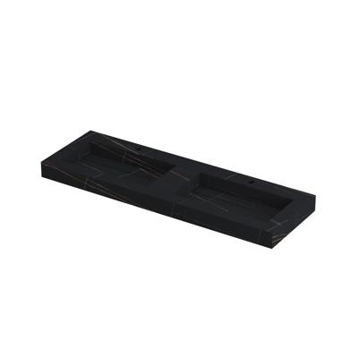 INK Pitch Wastafel Keramische Slab Bak Dubbel met Drain en Front en Side Skirts 2 Kraangaten - 1400x450x90 mm - Lauren Black Mat