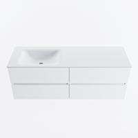 MONDIAZ VICA 140cm badmeubel onderkast Talc 4 lades. Wastafel CLOUD links zonder kraangat, kleur Talc. - thumbnail