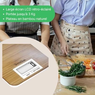Elektronische keukenweegschaal - TERRAILLON - BAMBOE - Capaciteit 3 Kg - Bamboeblad Elektronische keukenweegschaal - TERRAILLON - BAMBOE - Capaciteit 3 Kg - Bamboeblad