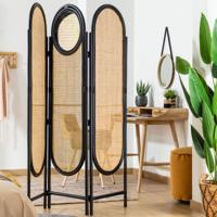 Kave Home Roomdivider 'Lalita' met spiegel, Rotan / Webbing - thumbnail