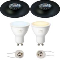 Pragmi Nora Pro - Inbouw Rond - Mat Zwart - Ø82mm - Philips Hue - LED Spot Set GU10 - White Ambiance - Bluetooth - thumbnail