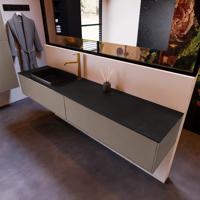 Badkamermeubelset Mondiaz Erin 200 cm met 2 Lades met RIDGE Wastafel Links Urban met 1 kraangat Greeploos Mat Smoke - thumbnail