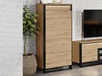 Kolomkast QUANTINO 1 deur eik artisanaal/zwart met LED - thumbnail