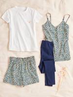 4-delige set homewear voor tijdens de zwangerschap en borstvoeding set fleurige pyjama - thumbnail