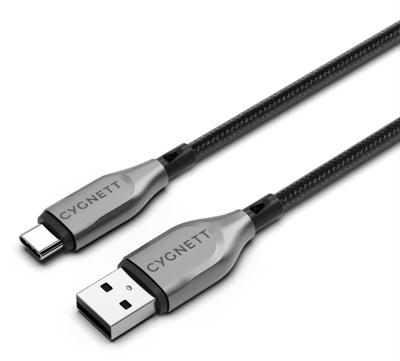 Cygnett Gepantserde USB-C naar USB-A (USB 2.0) kabel 60 W snel opladen (1 m, zwart)