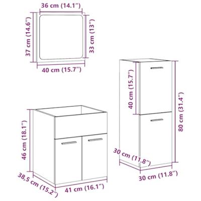 3-delige Badkamermeubelset bewerkt hout betongrijs