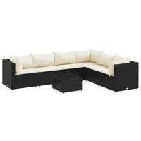 7-delige Loungeset met kussens poly rattan zwart - thumbnail