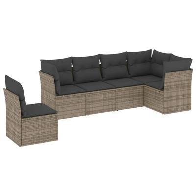 7-delige Loungeset met kussens poly rattan grijs
