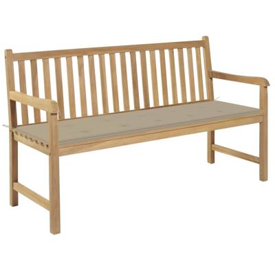 vidaXL Tuinbank met beige kussen 150 cm massief teakhout vidaXL Tuinbank met beige kussen 150 cm massief teakhout