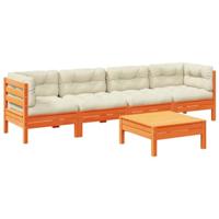 5-delige Loungeset met kussens massief grenenhout wasbruin - thumbnail