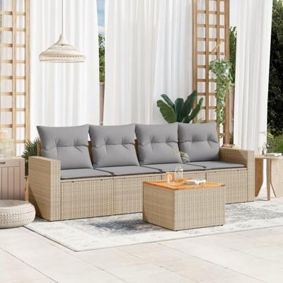5-delige Loungeset met kussens poly rattan beige - thumbnail