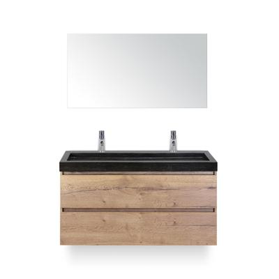 Maxx XL Badmeubelset 120 cm - Natuur Eiken - Wastafel Lucca Enkel 2 kraangaten - met Spiegel