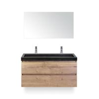 Maxx XL Badmeubelset 120 cm - Natuur Eiken - Wastafel Lucca Enkel 2 kraangaten - met Spiegel - thumbnail