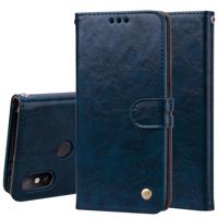 Business stijl olie Wax textuur horizontale Flip lederen case voor Xiaomi mi 6X/a2 met houder & kaartsleuven & portemonnee (blauw) - thumbnail